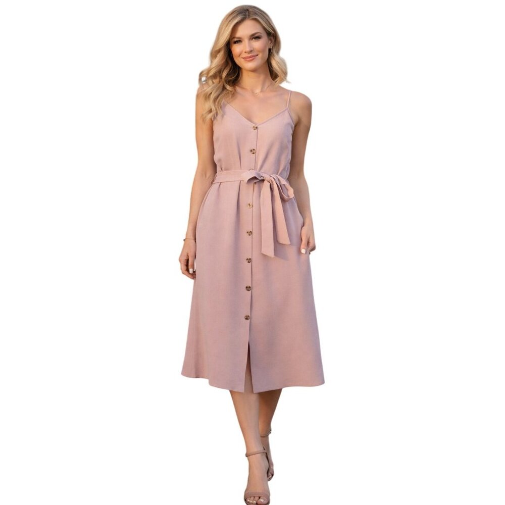 Elizabeth Crosby Emma Button Down Tie Waist Dress in Pink - Size XS - L - New